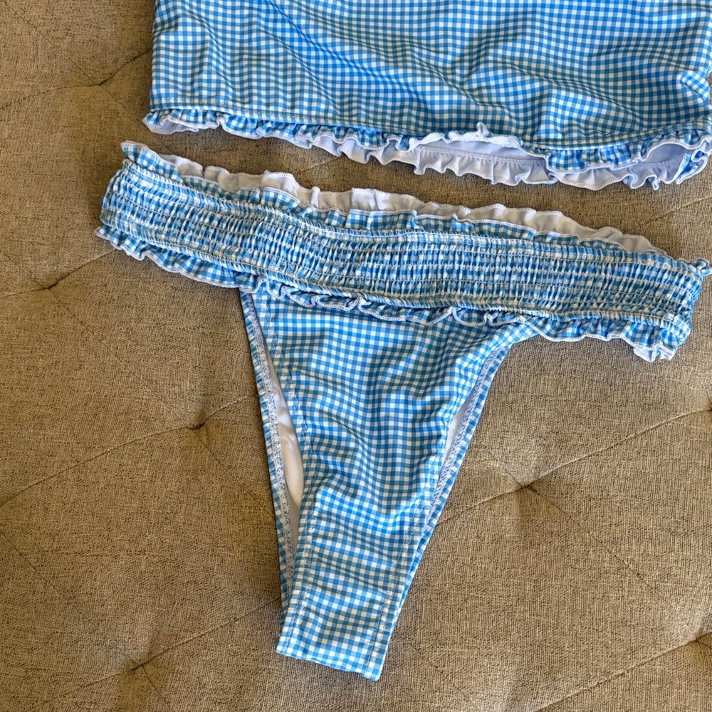 Blue Gingham Ruffle Two-Piece Tankini Set - Picture 2 of 10